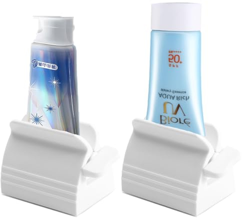 UDQYQ 2pcs Rolling Toothpaste Tube Squeezer,Premium ABS Plastic Tube Squeezer Seat Holder Stand for Bathroom Accessories