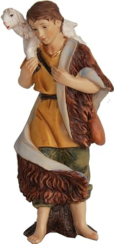 FADEDA Hirte mit Schaf auf Schulter/Höhe:9 cm/handbemalt/detailgetreue Krippen Figuren - Weihnachten Tisch Dekoration Krippe Zubehör