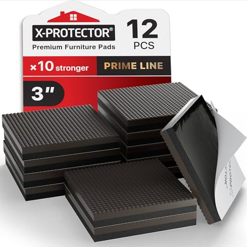 X-Protector Non Slip Furniture Pads - 12 Pcs 75mm - Prime Line Anti Slip Pads - Self-Adhesive Grippers - Rubber Pads to Prevent Sliding