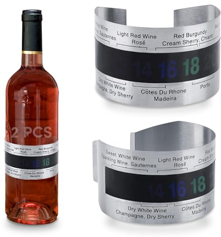 2UDS Termómetro Vino con sensor temperatura de acero inoxidable, con pantalla LCD,y sensor de temperatura con un rango de medición entre 4 y 24 grados.