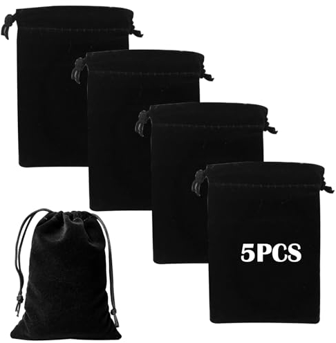 5 Stück Schwarze Weicher Samtbeutel mit Kordelzug, Doppelseitige Kleine Schmuckbeutel, Samt Säckchen, Rechteckige Geschenktüten, Stoffbeutel zum Hochzeit Süßigkeitentüten Schmucklagerung, 10x15cm