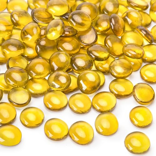 HAKACC 450g 80-100 Stück Glasnuggets Gelb, Deko Glassteine 1,7-1,9cm Mancala Steine Dekosteine Kinder muggelsteine Mosaiksteine zum Basteln