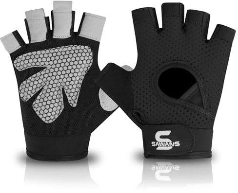 SAWANS Gym Gloves Men and Women | Best Gym Glove for Workout & Training, Weight lifting Gloves with Wrist Support, Non-Slip Grip, Silicone Palm Protection, Exercise Snug fit (Black, L)