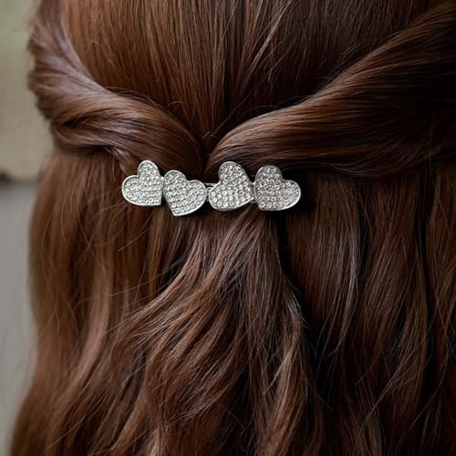 Wendalern Strass Herz Haarspange Kristall Herz Cluster Haarnadel Spange Silber Rutschfeste Metall Geometrische Haarspangen Hochzeit Kopfstück Haarstyling Zubehör Für Frauen