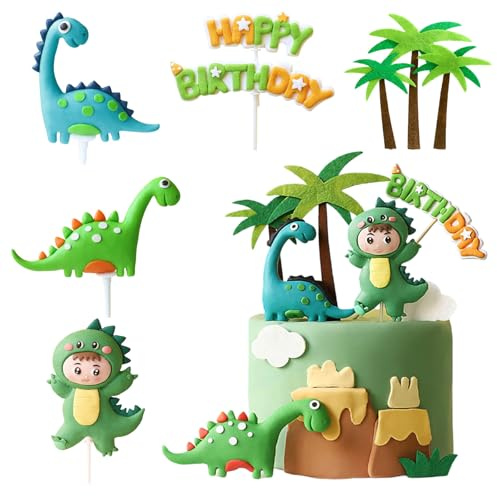 SJUNJIE 8 Pezzi Topper Dinosauri per Torta Decorazioni Torta per Bambini