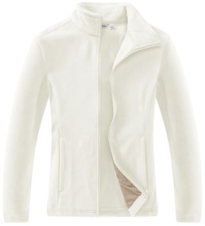 33,000ft Damen Fleecejacke mit Durchgehendem Reißverschluss Stehkragen Damen Leichte Fleece Jacke Outdoor Damenjacke für Wandern und Freizeit,Creme M