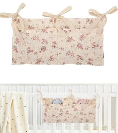 KGDUYC Organizador Cuna,Colgar Bolsas De Almacenamiento Baby Cuna,Bolso Colgante para Cama de Bebé,Organizador Colgante para Pañales,cuna bebe juguete,organizador de pañales (Flor rosa)