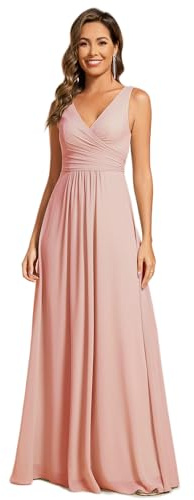 Ever-Pretty Vestido de Dama de Honor Elegante Largo Sin Mangas con Cuello en V Formal Rosado 36