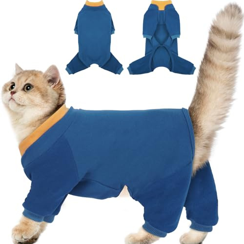 ADNIKIA Cat Hair Sticky Onesie, Prevent Hair Loss Cat Pajamas, Long Sleeves Anti-Licking & Skin Disease Recovery Suit for Cats, Sphynx Clothes Costumes Outfits for Pet