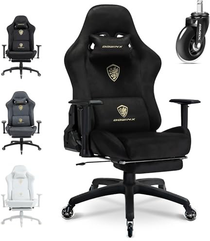 Dowinx Gaming Stuhl, Atmungsaktiver und Ergonomischer Bürostuhl aus Mikrofaser-Velours, Weiches Sitzgefühl wie Pelz, Verstellbarer Schreibtischstuhl mit Fußstütze, Schwarz