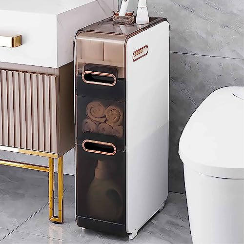 Armadietto da bagno stretto – Salvaspazio per articoli da toeletta con porta carta igienica, perfetto per piccoli spazi, soluzione compatta per casa e appartamento