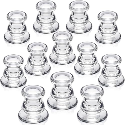 LETINE 12 Stück Glas Kerzenständer, Klarem Kerzenhalter für Stabkerzen, Stabkerzenhalter, Kerzenständer Stabkerze, Geeignet für Partys, Festivals, Hochzeiten, Heimdekoration
