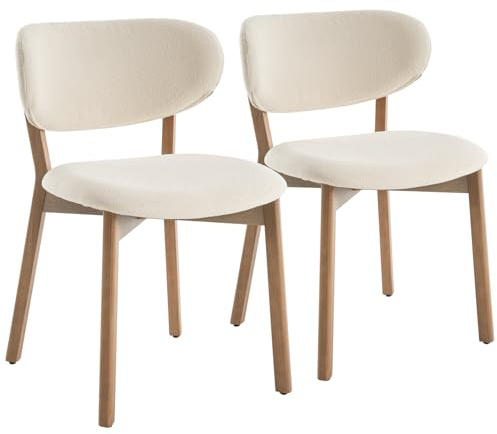 Happy Garden Lot de 2 chaises Aura en Bois Clair et Tissu Boucle Beige, Rembourrage Mousse, Pieds en Acier