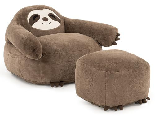 Pamapic Sittsäck med fotpall, sengångare sittsäck med fyllning, ergonomisk relaxfåtölj, fluffig loungesoffa, sittplats för vardagsrum, sovrum och lekrum