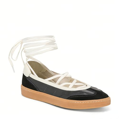 SEIFIN Mary Jane Ballet Sneakers for Women Lace-up Ballerina Sneakers Comfortable Fashion Sneakers Ballet Flat Walking Casual Shoes,Black,US11