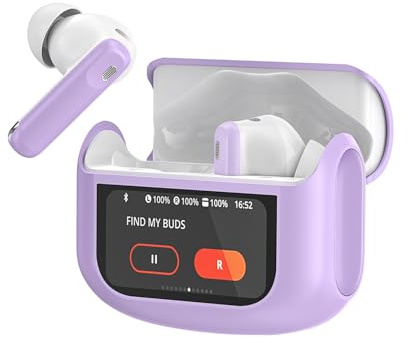 Auriculares Inalambricos Bluetooth, 48H Auriculares Bluetooth 5.4 con Pantalla Táctil LED, 4 Mic con Reducción de Ruido ANC+ENC, HiFi Estéreo Cascos Inalambricos con IP7 Impermeable/5 Modos EQ, Morado