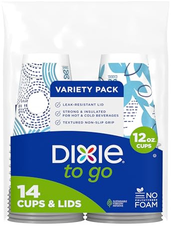 Dixie To Go Paper Coffee Cups With Lids, 12 oz, 14 ct, Disposable Insulated Paper Cups for On-The-Go Hot or Cold Beverages