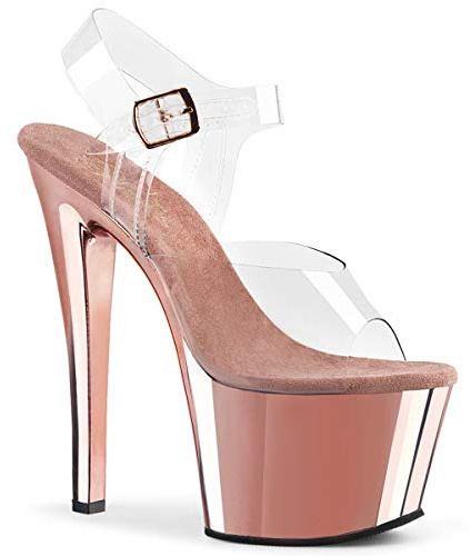 Pleaser Damen Sexy22/W-b, White-Black Patent, Clear/Rose Gold Chrome, 36 EU
