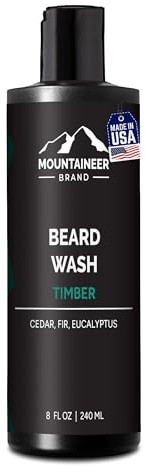 Mountaineer Brand Beard Wash For Men | 100% Natural Beard Shampoo | Thick Cleaning Softening Lather for Hair and Skin | Hydrate and Detangle | Grooming Treatment | Timber Scent 8oz