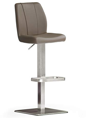 Robas Lund Barhocker Leder Cappuccino mit Lehne Barstuhl drehbar 180 Grad, Hocker höhenverstellbar, NA.OMI, 51 x 42 x 112 cm