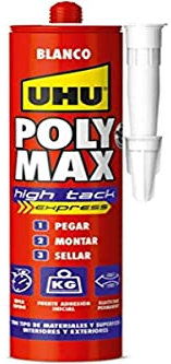 UHU Poly Max High Tack Express, Sellador y Adhesivo de Montaje Extrafuerte, Blanco-425g