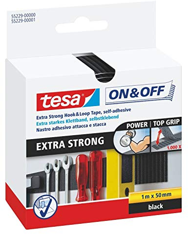 3x tesa On & Off Klettband, extra stark, 1m x 50mm