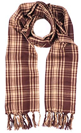 trendfinding rutig sommarsjal halsduk duk bari rutig med fransar karomuster lång form W60/L170 beige brun