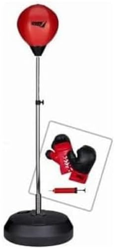 Sport1 Pounching Pro Set boxe. Sacco boxe con supporto, asta regolabile in altezza 120-145cm, guantoni 8oz e pompa. Rosso/nero. Per bambini, ragazzi e adulti. Punching ball. Allenamento e gioco boxe.