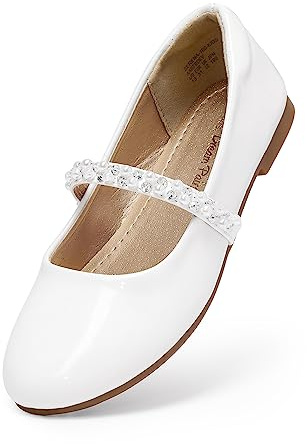 DREAM PAIRS Kids Zapatos Planos Chica Bailarinas Mary Jane con Correa Princesa Zapatos Escolares Niña,Size 32,Blanco/Pat,SERENA-100-KIDS