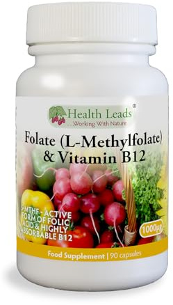 Folate 500mcg & Vitamin B12 500mcg x 90 caps (No Magnesium Stearate)