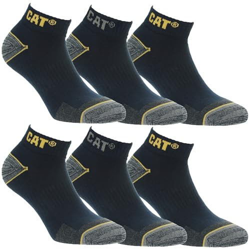CAT 6 Pares Calcetines bajos CATPERILLAR de trabajo para hombres, reforzados en el talón y la punta, Algodón (Azul, 43-46)
