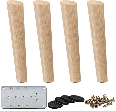 La Vane 4 Stück Massivholz Möbelfüße 40cm - Schräg Konische Tischbeine mit Montageplatten & Schrauben - Ersatzfüße für Sofa, Bett, Schrank, Couch, Stuhl (Holz, Natur)