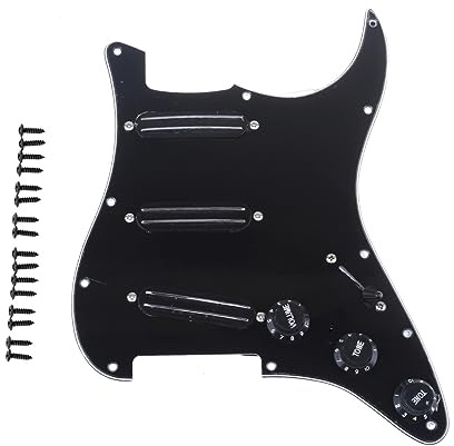 Musiclily 11-Hole SSS Prewired Loaded Pickguard with Dual Hot Rail High Output Pickups Set for Fender Squier Strat Electric Guitar,3Ply Black
