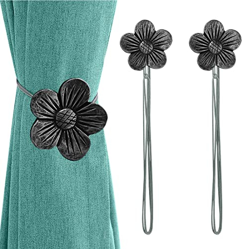 Lewondr Vintage Magnetischer Vorhang Raffhalter, 1 Paar Harz Blume Vorhangschnalle mit starkem dauerhaftem Magneten für Dekoration Zuhause Cafe Büro - Tinte Schwarz