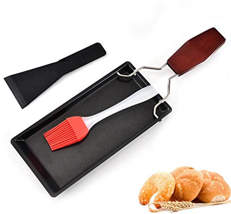 Cabilock 3 Pcs Poêle à Fondre en Bois Poignée Raclette Comal Barbecue Pan Antiadhésif Steak Plaque de Cuisson avec Grattoir Et Brosse pour La Maison Cuisine en Plein Air