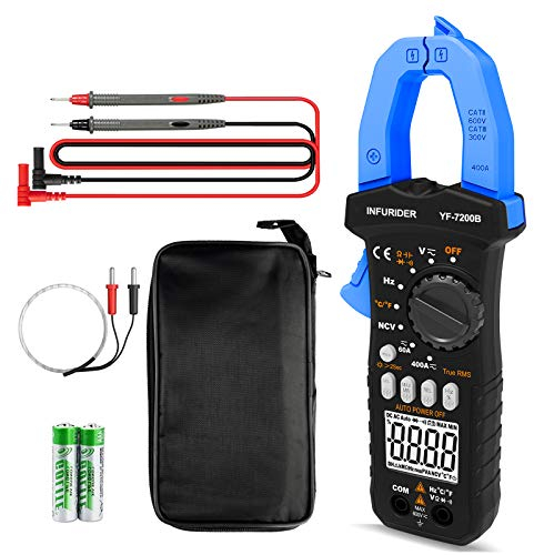 Multímetro de Pinza Amperimétrica, INFURIDER YF-7200B TRMS Pinza Amperimétrica de Rango Automático para Voltaje y Corriente CA CC, Ohmios, Capacitancia, Diodo, Probador de Continuidad y NCV