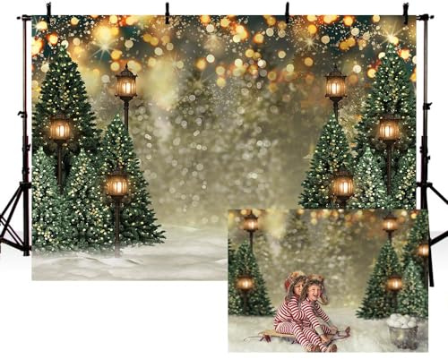 MEHOFOND 2,4x1,8 m Fond photographique du nouveau né vert flocon de neige de l'arbre de Noël en hiver Neige scintillante bokeh portrait à l'envers Noël anniversaire Party Photos banderoles accessoires