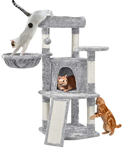 Yaheetech 107cm Cat Tree Climbing Tower with Scratching Posts/Condo/Basket, Kitten Activity Centre for Small/Medium Cats, Light Grey