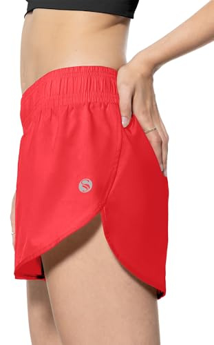 STARK SOUL Damen Sport Short Fitness Short vital, Funktionsshort, Atmungsaktiv, Schnelltrocknende Trainingsshort - Rot - M
