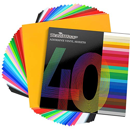 TECKWRAP Permanent Vinyl Sheets 12 x 12 40 Sheets/Pack Assorted Colors Adhesive Vinyl for Craft Cutters