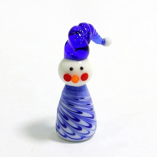 LiuliuBull Figurines de Bonhomme de Neige en Verre à la Main GNOME Figurines for Enfants Lovely Mini Noël Art Ornament Accessoires de décoration (Color : Deep Blue, Size : About 4.5cm)