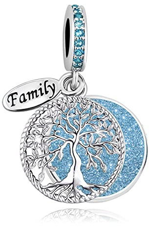 LSxAB Family Sparkling Blue Tree of Life Charms Compatible with Pandora Bracelets