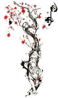 Tatuaggi Temporanei 10 Pc Di Tatuaggio Tigre - Albero Di Ciliegio Giapponese - Tatuaggio Temporaneo Per Il Corpo