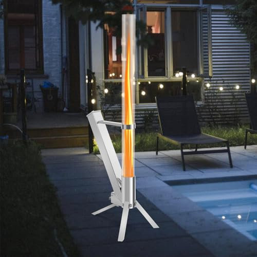 ISOISL Outdoor Pellet Fire Torch Patio Heater, Stainless Steel Flame Tower with 100×8 cm Glass Tube, Decorative Garden Fire Column for Terrace, Eco-Friendly Pellet Burning Heater, Easy to Assemble