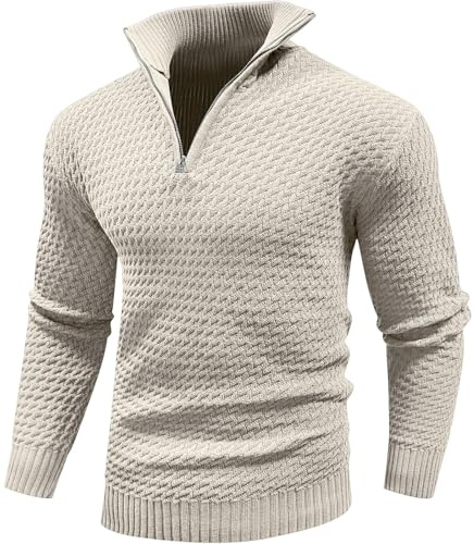 Genfien Maglione Uomo a Maglia con Zip 1/4 Pullover Dolcevita Classico Maglia Invernale Regular Fit con Collo Alto Slim Fit Invernali Caldo