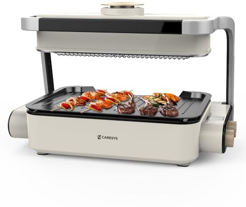 CARESYS Smokeless Double Care Grill, Electric Indoor Tabletop Grill, Dual Heating, Fast Grilling, Portable, Nonstick, Adjustable Temperature, Ideal for K-BBQ