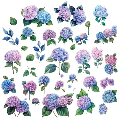 CRASPIRE 8 Sheets Hydrangea Window Clings Summer Blue Purple Flower Window Stickers Decorative Waterproof PVC Adhesive Glass Window Decals to Prevent Birds Strikes for Sliding Glass Doors Home Decor