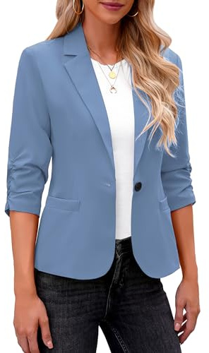 Roskiky - Blazer da donna, elegante, giacca, manica 3/4, da affari, casual, abiti per il lavoro, M