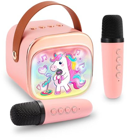 AIUNAOM Mini Macchina da Karaoke con 2 Microfoni per Bambini, Regali di Unicorno per Bambine Giocattolo per Bambini 3-12 Anni Set Karaoke con 2 Microfoni - Set Karaoke per Bambini