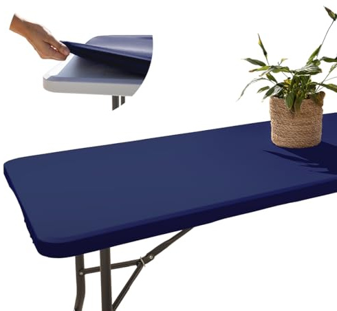 Glop - Nappe Table Pliante 180 cm Bleue avec Bord Élastique | Housse de Plateau Ajustée (183x76), Tissu Spandex Déperlant pour Stand, Marché, Foire & Salon Pro